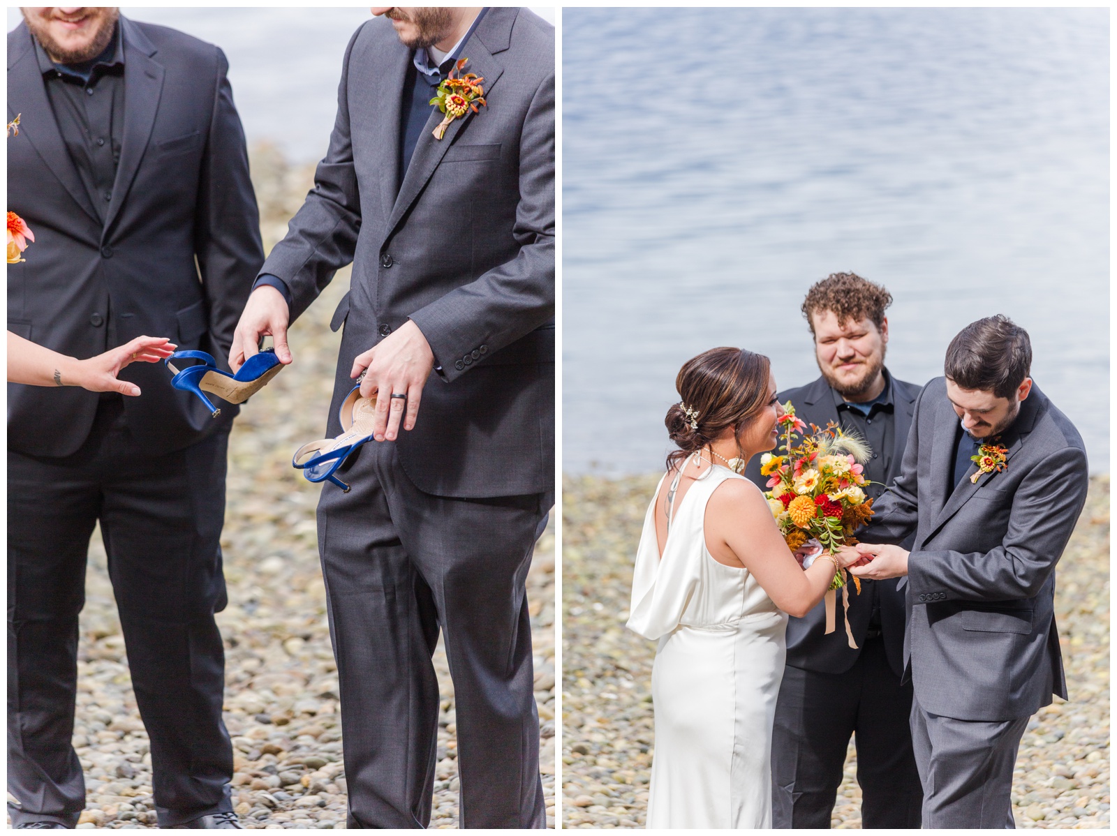 Seabeck elopement, bride and groom smiling and laughing