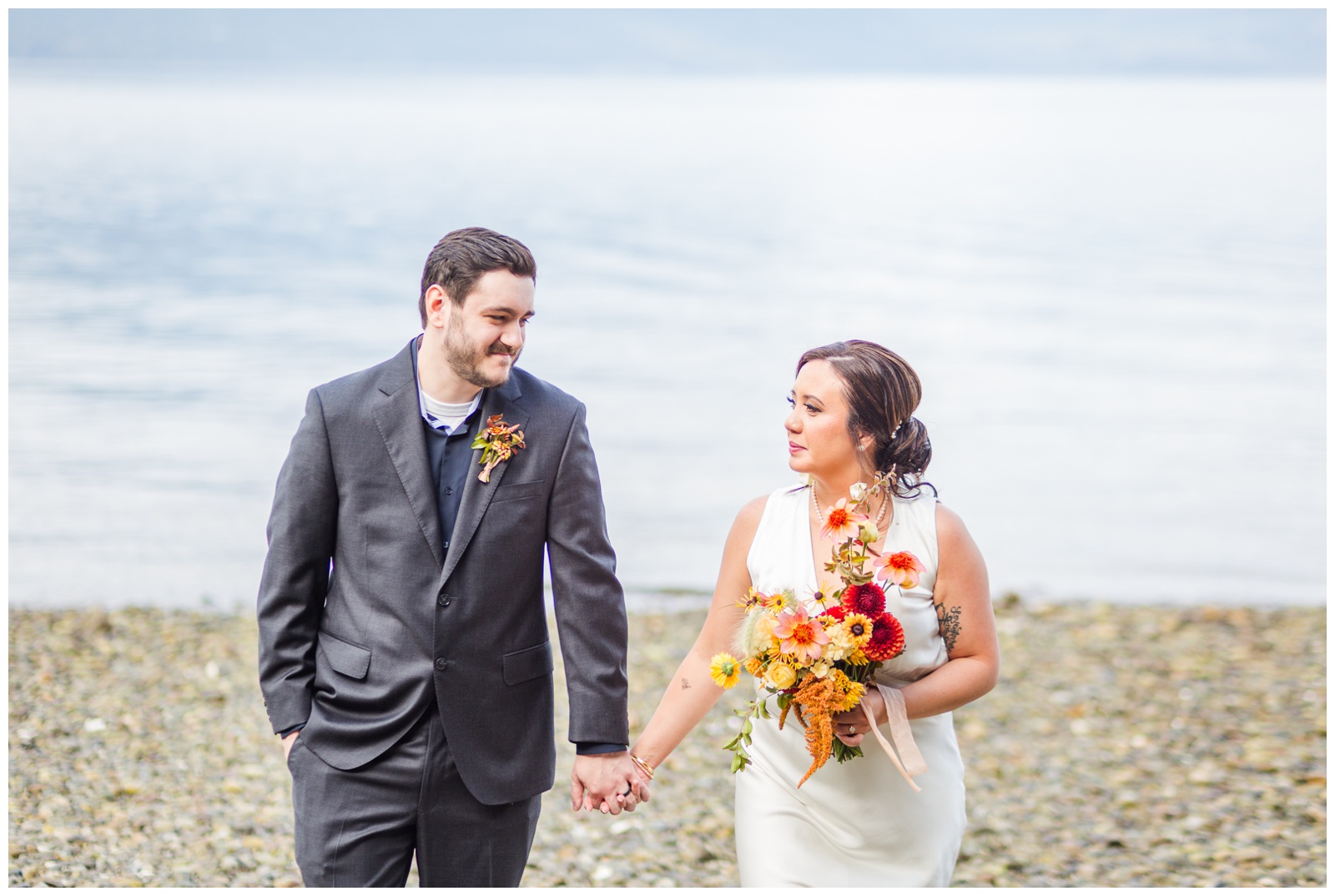 Bride and Groom portraits Seabeck elopement, Manette Flower Co. Bouquet