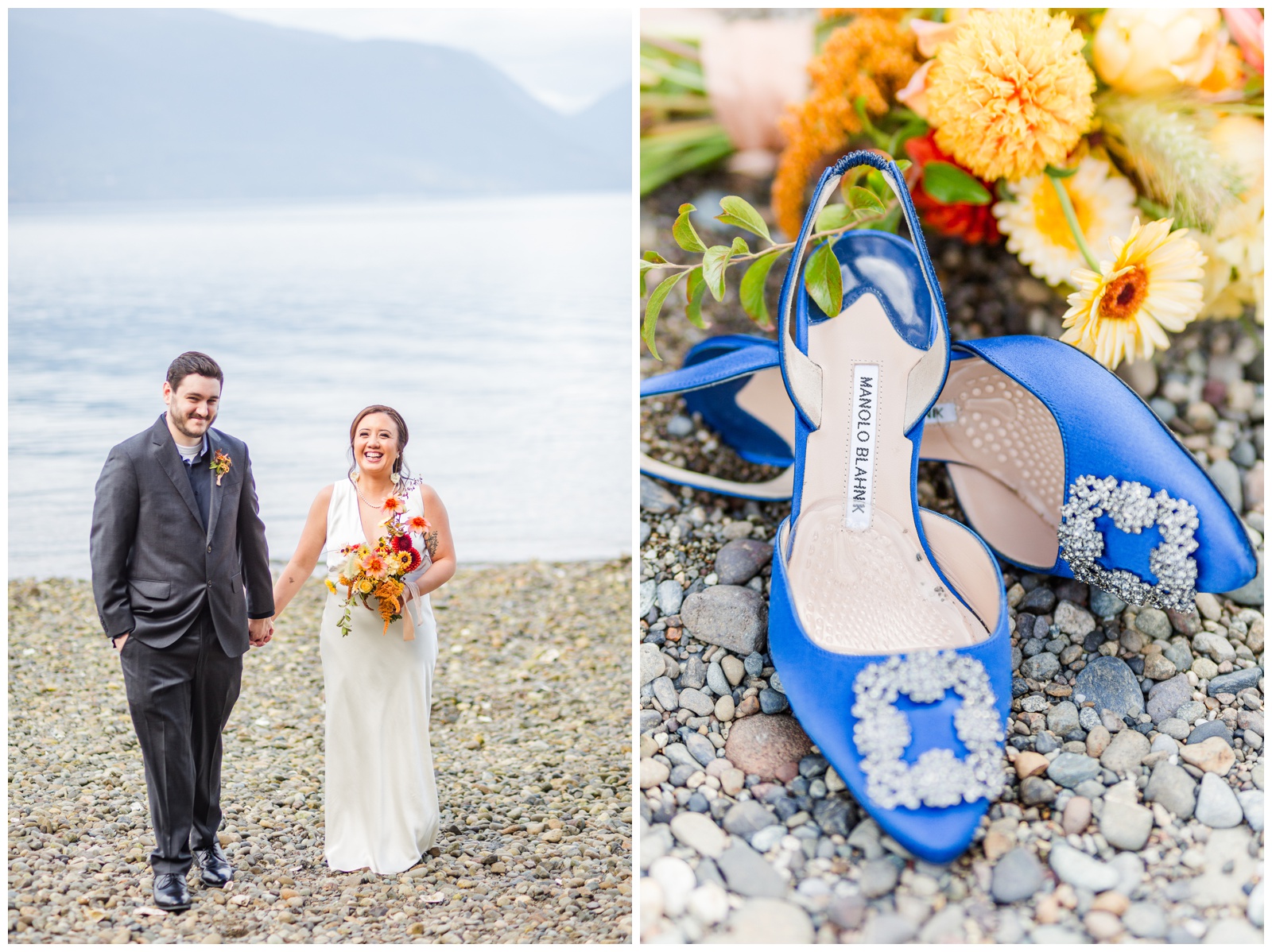 Bride and Groom portraits Seabeck elopement, Manolo Blahnk heels