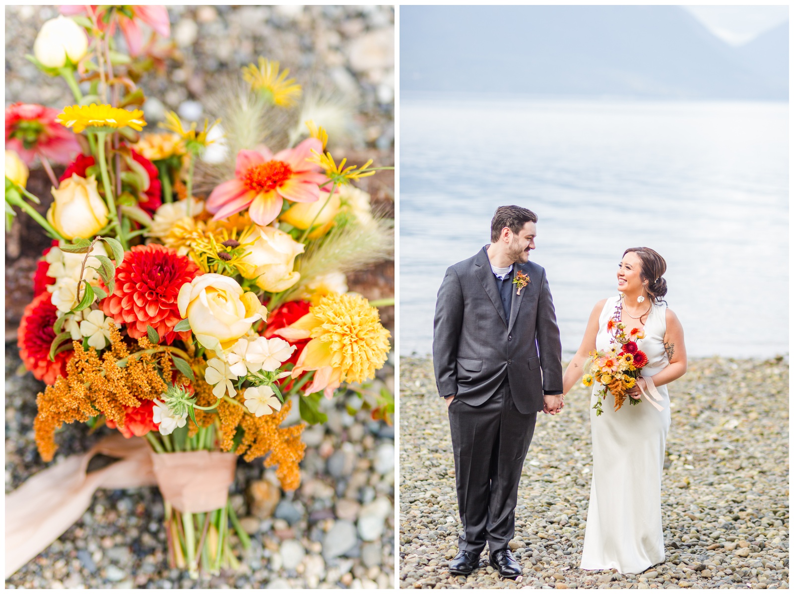 Bride and Groom portraits Seabeck elopement, Manette Flower Co. Bouquet